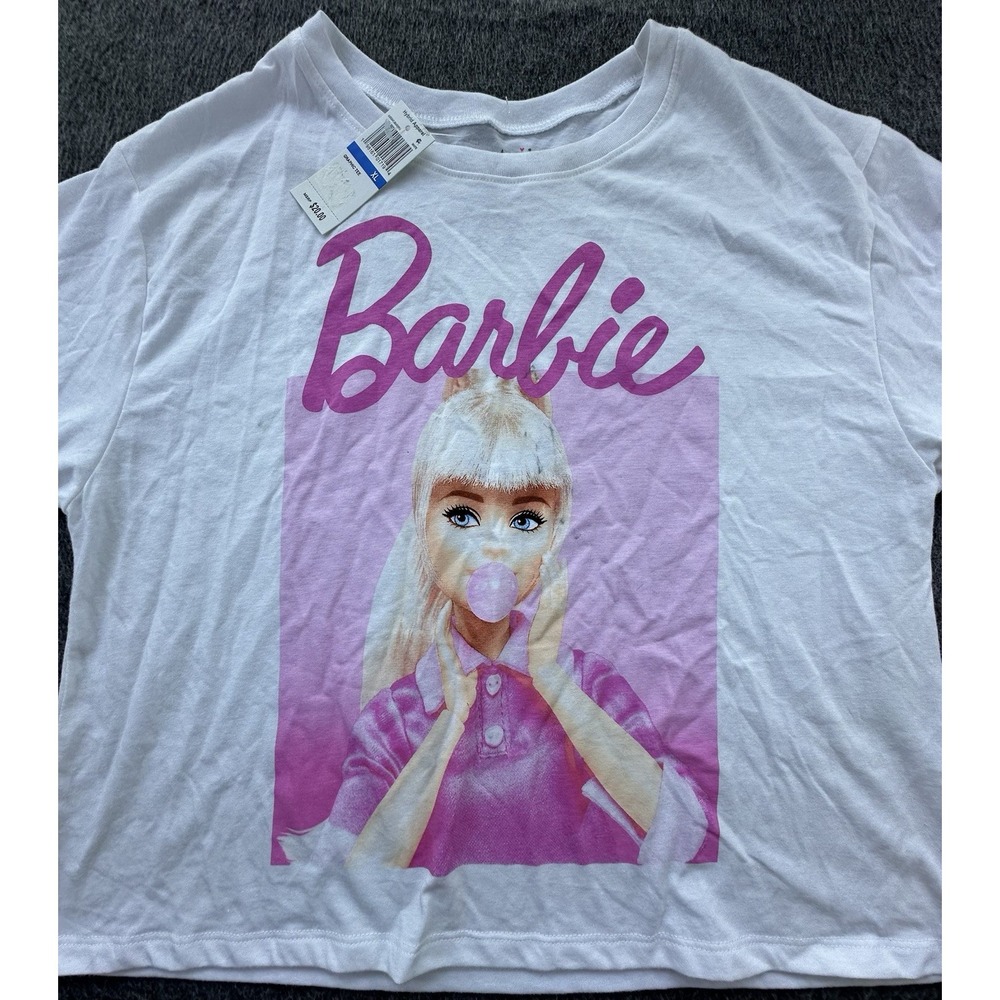 Love Tribe Barbie Shirt Womens Xlarge White Graphic Print Cropped‎ Tee New